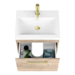 Arezzo Wall Hung Vanity Unit - Rustic Oak - 500mm with Brushed Brass Handle -Vanity Units Sales Store AZRO5WHVBB d2 460