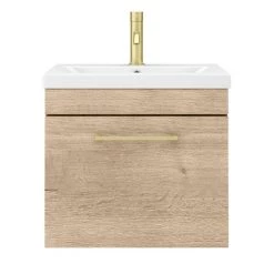 Arezzo Wall Hung Vanity Unit - Rustic Oak - 500mm with Brushed Brass Handle -Vanity Units Sales Store AZRO5WHVBB d5 460