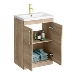 Arezzo Floor Standing Vanity Unit - Rustic Oak - 600mm with Brushed Brass Handles 7 Arezzo Floor Standing Vanity Unit - Rustic Oak - 600mm with Brushed Brass Handles -Vanity Units Sales Store AZRO6FSVBB d3 460