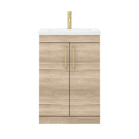 Arezzo Floor Standing Vanity Unit - Rustic Oak - 600mm with Brushed Brass Handles 5 Arezzo Floor Standing Vanity Unit - Rustic Oak - 600mm with Brushed Brass Handles - Image 5
