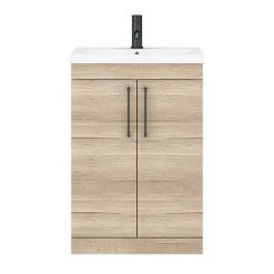 Arezzo Floor Standing Vanity Unit - Rustic Oak - 600mm with Matt Black Handles 11 Arezzo Floor Standing Vanity Unit - Rustic Oak - 600mm with Matt Black Handles -Vanity Units Sales Store AZRO6FSVMB d6 460