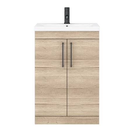 Arezzo Floor Standing Vanity Unit - Rustic Oak - 600mm with Matt Black Handles 6 Arezzo Floor Standing Vanity Unit - Rustic Oak - 600mm with Matt Black Handles - Image 6