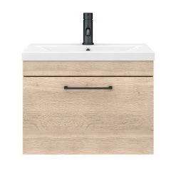 Arezzo Wall Hung Vanity Unit - Rustic Oak - 600mm with Matt Black Handle -Vanity Units Sales Store AZRO6WHVBK d5 460