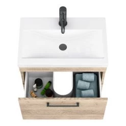 Arezzo Wall Hung Vanity Unit - Rustic Oak - 600mm with Matt Black Handle -Vanity Units Sales Store AZRO6WHVBK n d3 460