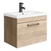 Arezzo Wall Hung Vanity Unit - Rustic Oak - 600mm with Matt Black Handle