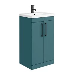 Arezzo 500 Matt Green Floor Standing Vanity Unit with Matt Black Handles
