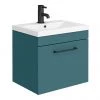 Arezzo Wall Hung Vanity Unit - Matt Green - 500mm 1-Drawer with Matt Black Handle