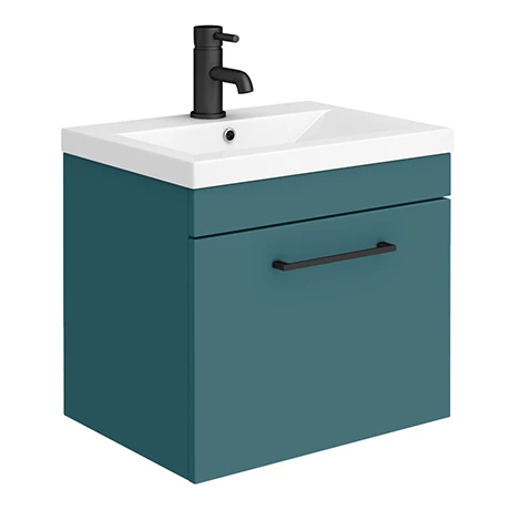 Arezzo Wall Hung Vanity Unit - Matt Green - 500mm 1-Drawer with Matt Black Handle 1 Arezzo Wall Hung Vanity Unit - Matt Green - 500mm 1-Drawer with Matt Black Handle