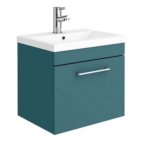 Arezzo Wall Hung Vanity Unit - Matt Green - 500mm 1-Drawer with Chrome Handle 1 Arezzo Wall Hung Vanity Unit - Matt Green - 500mm 1-Drawer with Chrome Handle