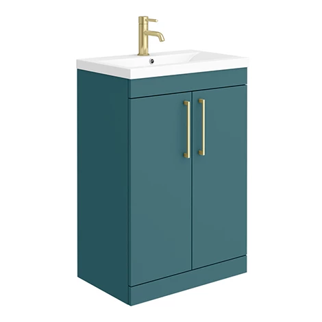 Arezzo 600 Matt Green Floor Standing Vanity Unit with Brushed Brass Handles 1 Arezzo 600 Matt Green Floor Standing Vanity Unit with Brushed Brass Handles
