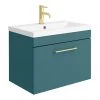 Arezzo Wall Hung Vanity Unit - Matt Green - 600mm 1-Drawer with Brushed Brass Handle