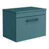 Arezzo Wall Hung Countertop Vanity Unit - Matt Green - 600mm with Matt Black Handle