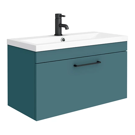 Arezzo Wall Hung Vanity Unit - Matt Green - 800mm with Matt Black Handle 1 Arezzo Wall Hung Vanity Unit - Matt Green - 800mm with Matt Black Handle
