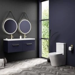 Arezzo Matt Blue Wall Hung Double Basin Vanity Unit (1205mm w. Brushed Brass Handles) -Vanity Units Sales Store AZWH12BBR1D d4 460