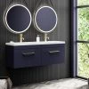 Arezzo Matt Blue Wall Hung Double Basin Vanity Unit (1205mm w. Brushed Brass Handles)