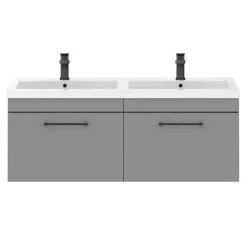 Arezzo Matt Grey Wall Hung Double Basin Vanity Unit (1205mm w. Matt Black Handles) -Vanity Units Sales Store AZWH12GMB1D d2 460