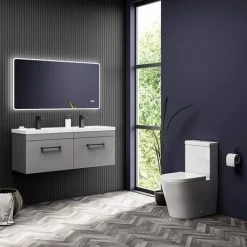 Arezzo Matt Grey Wall Hung Double Basin Vanity Unit (1205mm w. Matt Black Handles) -Vanity Units Sales Store AZWH12GMB1D d4 460