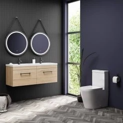 Arezzo Rustic Oak Wall Hung Double Basin Vanity Unit (1205mm w. Matt Black Handles) -Vanity Units Sales Store AZWH12OMBR1D d4 460