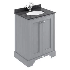 Bayswater Plummett Grey 600mm 2 Door Vanity Unit & 1TH Black Marble Basin Top