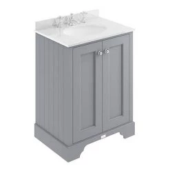 Bayswater Plummett Grey 600mm 2 Door Vanity Unit & 3TH White Marble Basin Top