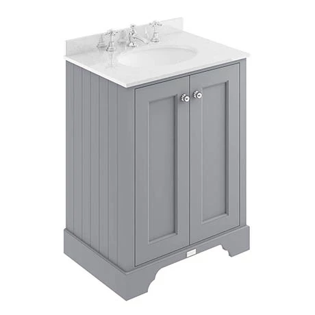Bayswater Plummett Grey 600mm 2 Door Vanity Unit & 3TH White Marble Basin Top 1 Bayswater Plummett Grey 600mm 2 Door Vanity Unit & 3TH White Marble Basin Top