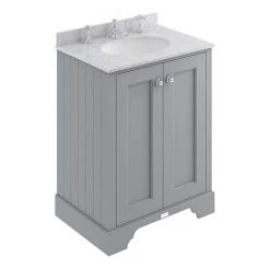 Bayswater Plummett Grey 600mm 2 Door Vanity Unit & 3TH Grey Marble Basin Top