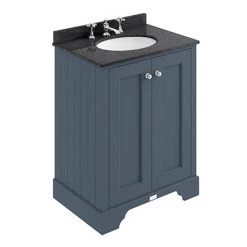 Bayswater Stiffkey Blue 600mm 2 Door Vanity Unit & 3TH Black Marble Basin Top