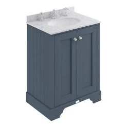 Bayswater Stiffkey Blue 600mm 2 Door Vanity Unit & 3TH Grey Marble Basin Top