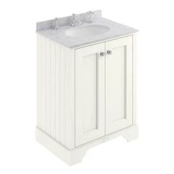 Bayswater Pointing White 600mm 2 Door Vanity Unit & 3TH Grey Marble Basin Top