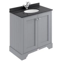 Bayswater Plummett Grey 800mm 2 Door Vanity Unit & 1TH Black Marble Basin Top