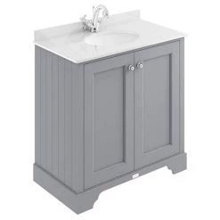 Bayswater Plummett Grey 800mm 2 Door Vanity Unit & 1TH White Marble Basin Top