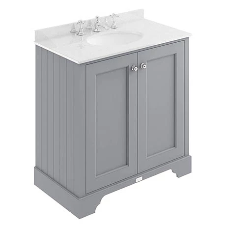 Bayswater Plummett Grey 800mm 2 Door Vanity Unit & 3TH White Marble Basin Top 1 Bayswater Plummett Grey 800mm 2 Door Vanity Unit & 3TH White Marble Basin Top