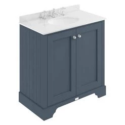 Bayswater Stiffkey Blue 800mm 2 Door Vanity Unit & 3TH White Marble Basin Top