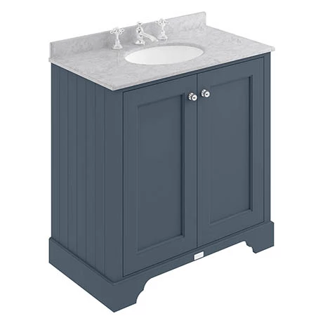 Bayswater Stiffkey Blue 800mm 2 Door Vanity Unit & 3TH Grey Marble Basin Top 1 Bayswater Stiffkey Blue 800mm 2 Door Vanity Unit & 3TH Grey Marble Basin Top