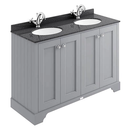Bayswater Plummett Grey 1200mm 4 Door Vanity Unit & 1TH Black Marble Double Bowl Basin Top 1 Bayswater Plummett Grey 1200mm 4 Door Vanity Unit & 1TH Black Marble Double Bowl Basin Top
