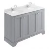 Bayswater Plummett Grey 1200mm 4 Door Vanity Unit & 1TH White Marble Double Bowl Basin Top