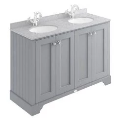Bayswater Plummett Grey 1200mm 4 Door Vanity Unit & 1TH Grey Marble Double Bowl Basin Top