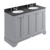 Bayswater Plummett Grey 1200mm 4 Door Vanity Unit & 3TH Black Marble Double Bowl Basin Top