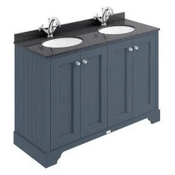 Bayswater Stiffkey Blue 1200mm 4 Door Vanity Unit & 1TH Black Marble Double Bowl Basin Top