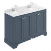 Bayswater Stiffkey Blue 1200mm 4 Door Vanity Unit & 1TH White Marble Double Bowl Basin Top