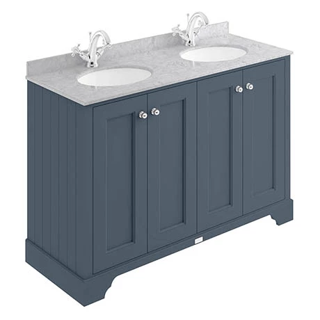 Bayswater Stiffkey Blue 1200mm 4 Door Vanity Unit & 1TH Grey Marble Double Bowl Basin Top 1 Bayswater Stiffkey Blue 1200mm 4 Door Vanity Unit & 1TH Grey Marble Double Bowl Basin Top