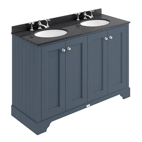 Bayswater Stiffkey Blue 1200mm 4 Door Vanity Unit & 3TH Black Marble Double Bowl Basin Top 1 Bayswater Stiffkey Blue 1200mm 4 Door Vanity Unit & 3TH Black Marble Double Bowl Basin Top