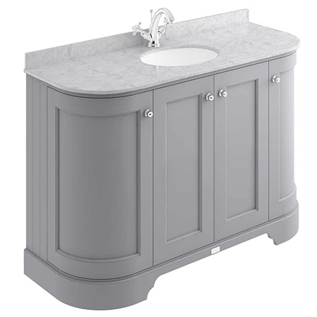 Bayswater Plummett Grey Curved 1200mm 4-Door Vanity Unit & 1TH Grey Marble Single Bowl Basin Top 1 Bayswater Plummett Grey Curved 1200mm 4-Door Vanity Unit & 1TH Grey Marble Single Bowl Basin Top