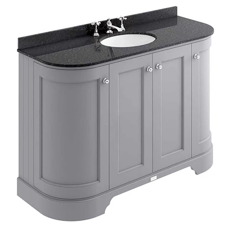 Bayswater Plummett Grey Curved 1200mm 4-Door Vanity Unit & 3TH Black Marble Single Bowl Basin Top 1 Bayswater Plummett Grey Curved 1200mm 4-Door Vanity Unit & 3TH Black Marble Single Bowl Basin Top