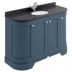Bayswater Stiffkey Blue Curved 1200mm 4-Door Vanity Unit & 1TH Black Marble Single Bowl Basin Top