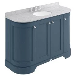 Bayswater Stiffkey Blue Curved 1200mm 4-Door Vanity Unit & 3TH Grey Marble Single Bowl Basin Top