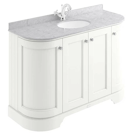 Bayswater Pointing White Curved 1200mm 4-Door Vanity Unit & 1TH Grey Marble Single Bowl Basin Top 1 Bayswater Pointing White Curved 1200mm 4-Door Vanity Unit & 1TH Grey Marble Single Bowl Basin Top