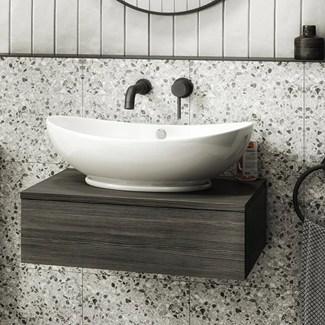 Brooklyn Floating Basin Shelf with Drawer - Black - 600mm incl. Oval Basin 1 Brooklyn Floating Basin Shelf with Drawer - Black - 600mm incl. Oval Basin