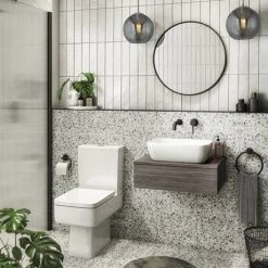 Brooklyn Floating Basin Shelf with Drawer - Grey Avola - 600mm inc. Curved Rectangular Basin -Vanity Units Sales Store BCTGA6B1 n d6 460