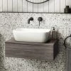 Brooklyn Floating Basin Shelf with Drawer - Grey Avola - 600mm inc. Curved Rectangular Basin